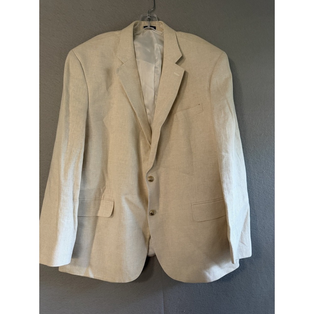 Stafford Blazer Sport Coat Mens 48R Beige Linen Cotton Classic Casual Jacket